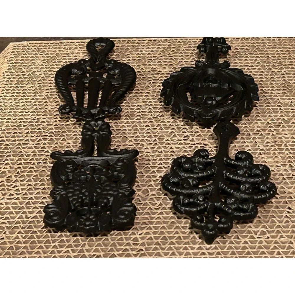 Lot of 4 Cast Iron Mini Trivets Lyre‎ Grape Family Tree Eagle Vintage